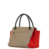 セリーヌ トラペーズ ミディアム トリコロール ハンドバッグ ベージュ レッド ブラック レザー スエード レディース CELINE 【中古】